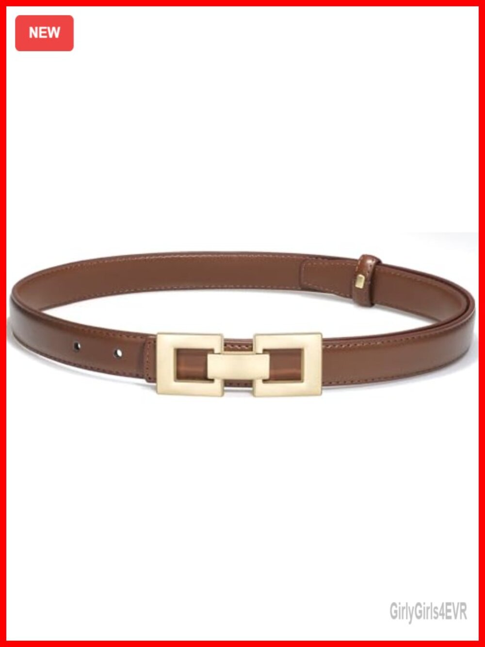 Slim PU Leather Skinny Belt with Gold Buckle, Adjustable